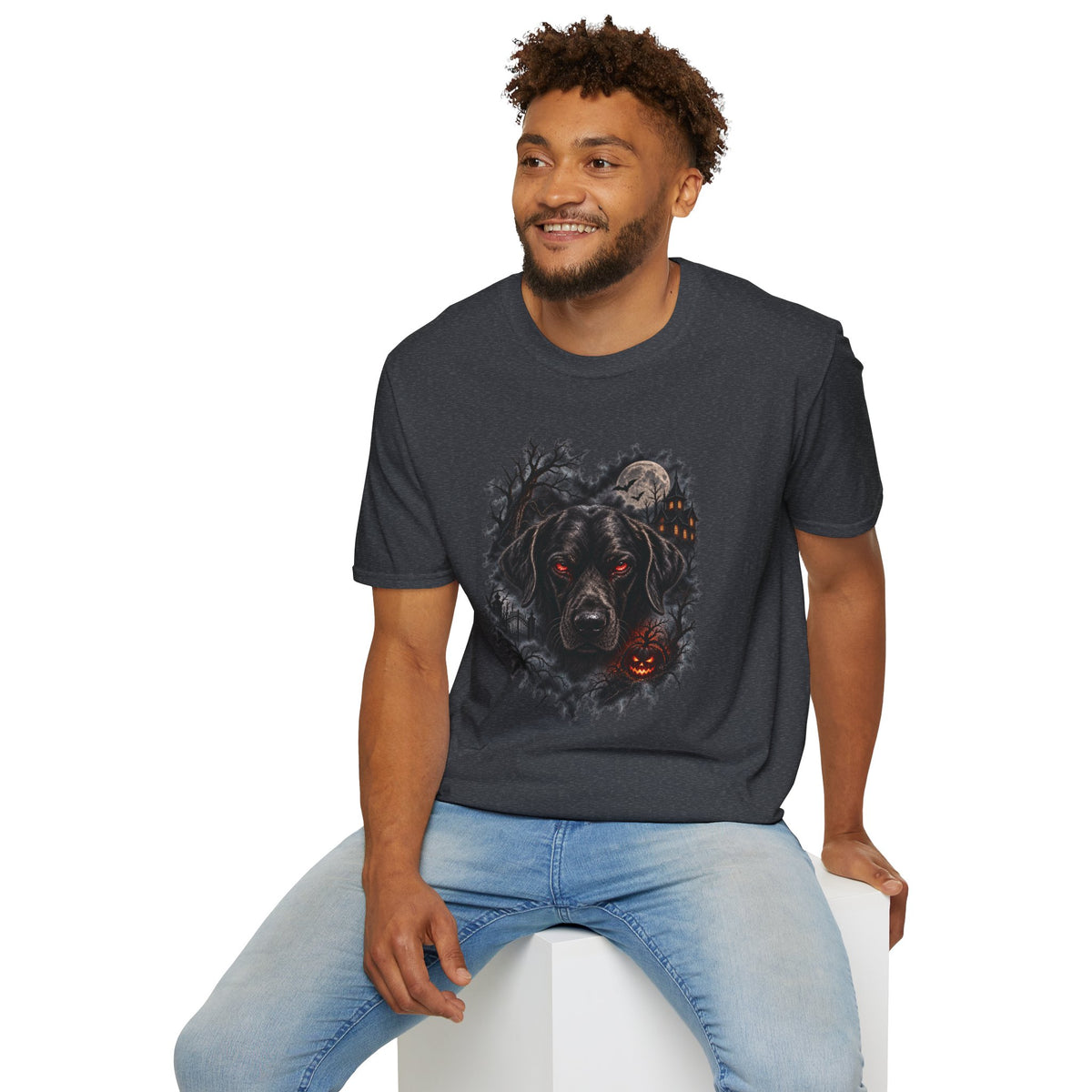 Haunted Blak Halloween Dog T- Shirt– Funny Halloween Graphic Tee