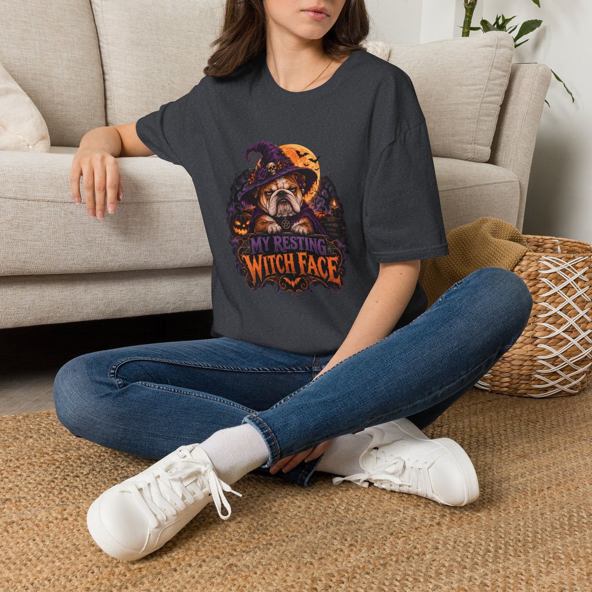 Resting Witch Face Halloween Dog T- Shirt– Funny Halloween Graphic Tee