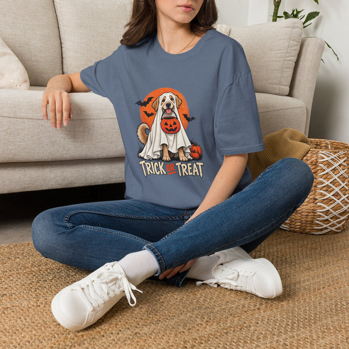 Ghost Dog Trick or Treat Halloween Shirt    – Cute Ghost Dog Graphic Tee