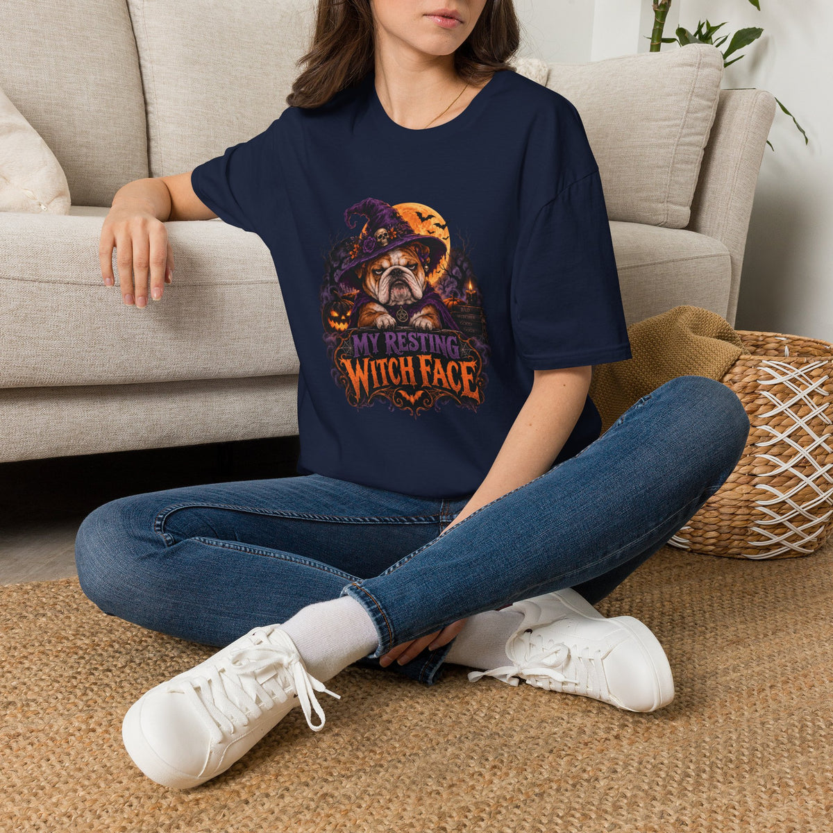 Resting Witch Face Halloween Dog T- Shirt– Funny Halloween Graphic Tee