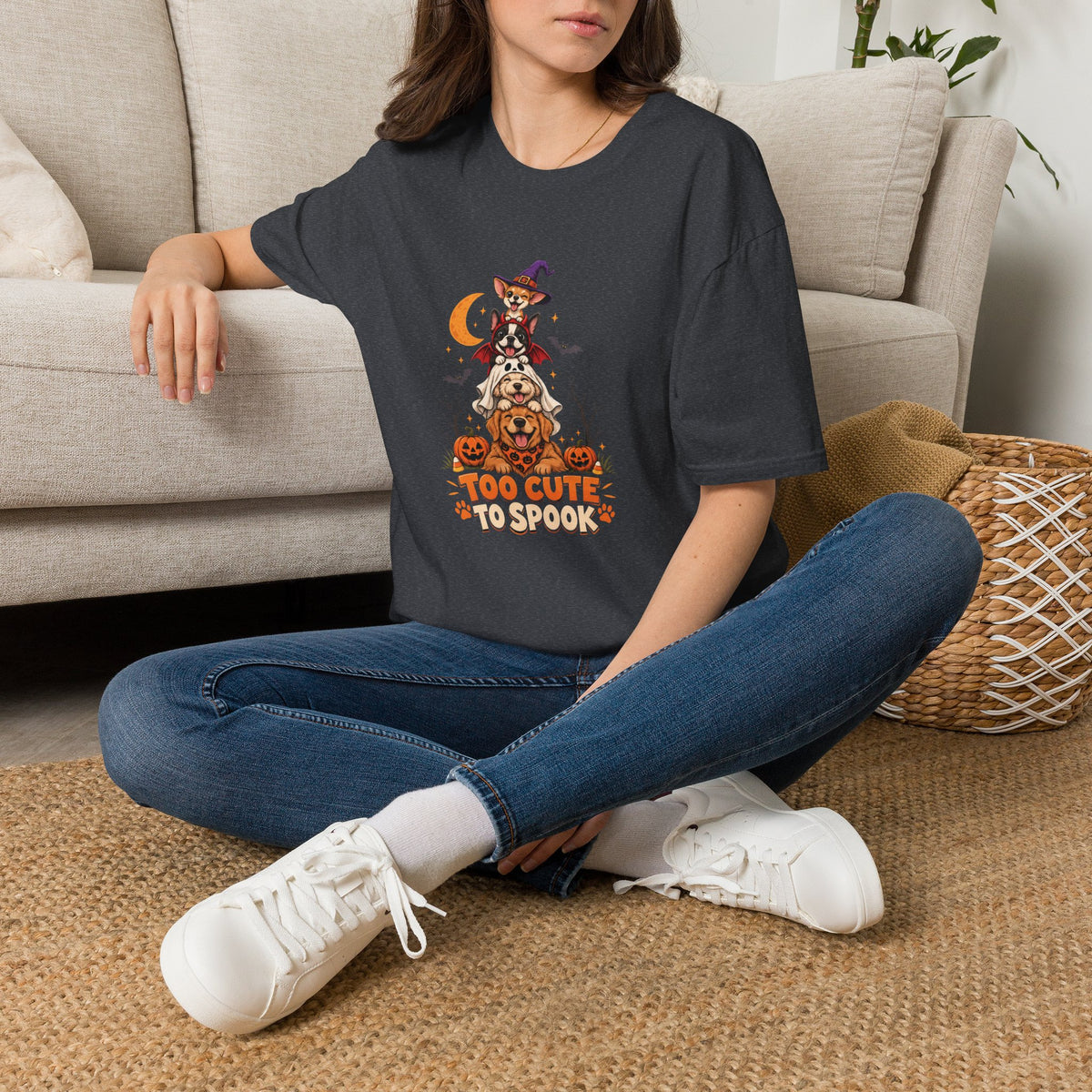 Too Cute to Spook Halloween Dog T- Shirt– Funny Halloween Graphic Tee