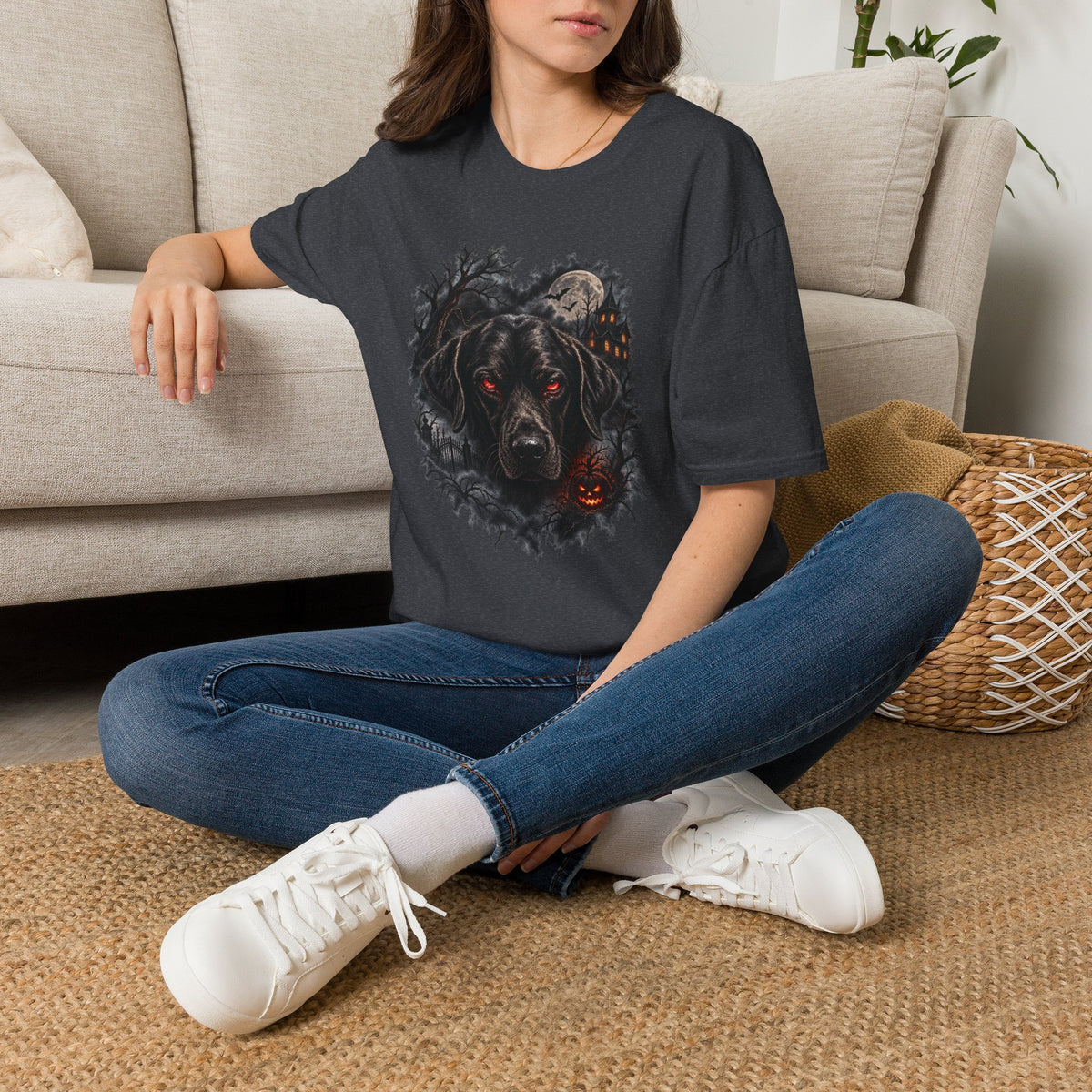 Haunted Blak Halloween Dog T- Shirt– Funny Halloween Graphic Tee