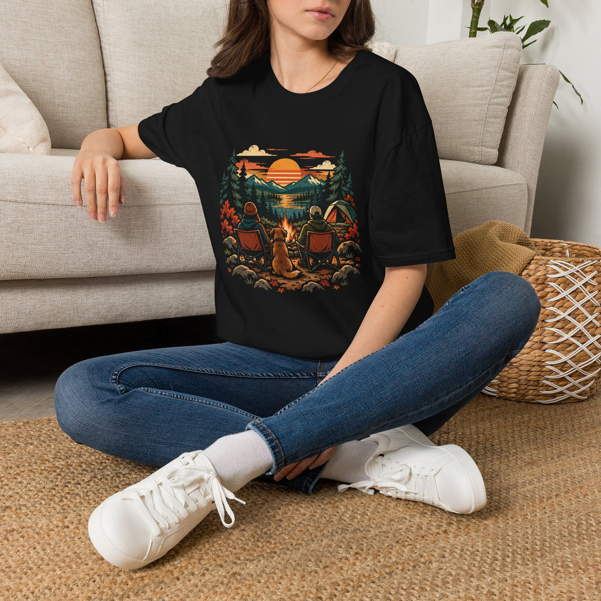 Autumn Camping  With My Dog Shirt – Fall  camping Dog Lover Graphic Tee
