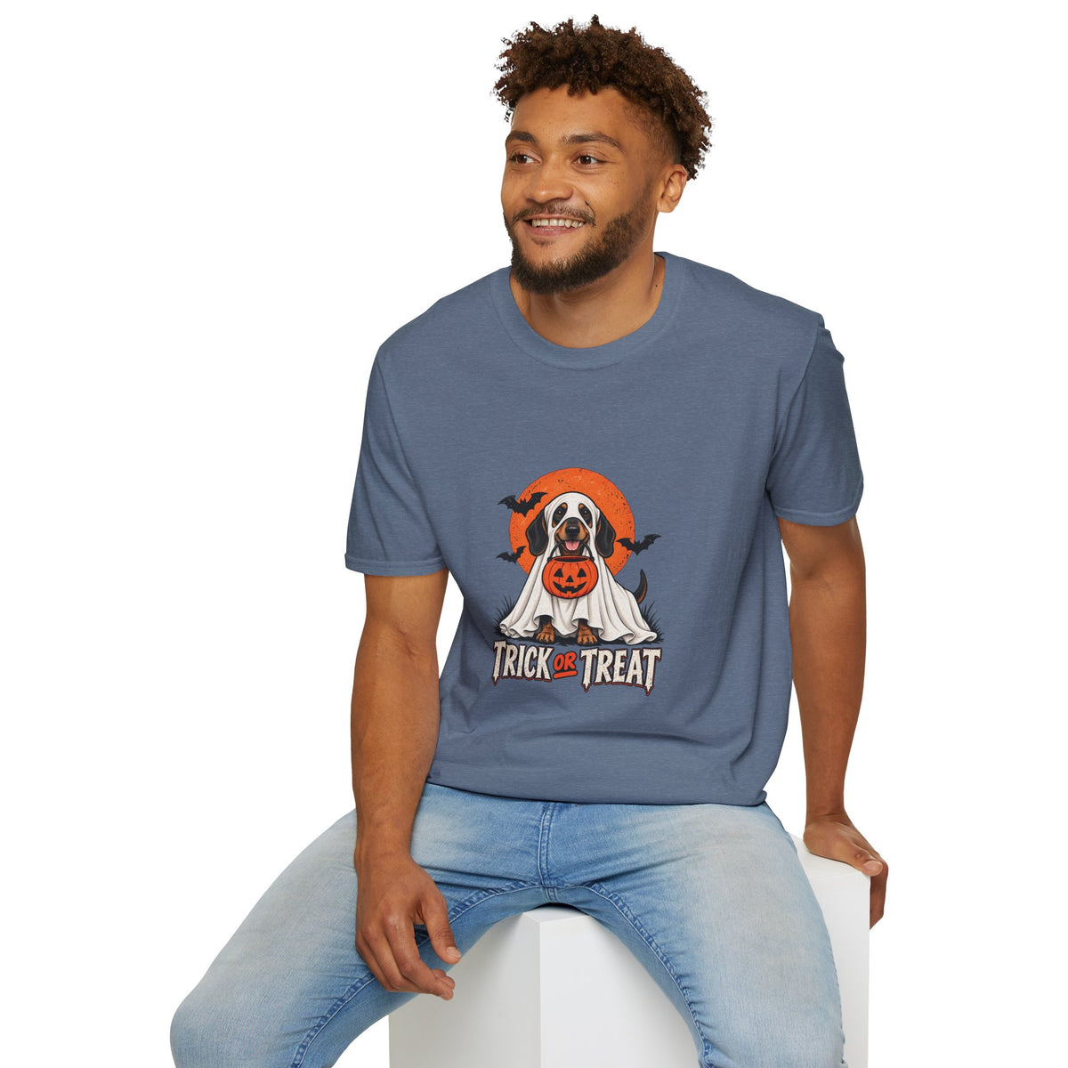 Trick or Treat Ghost Dog Halloween Shirt  – Cute Ghost Dog Graphic Tee