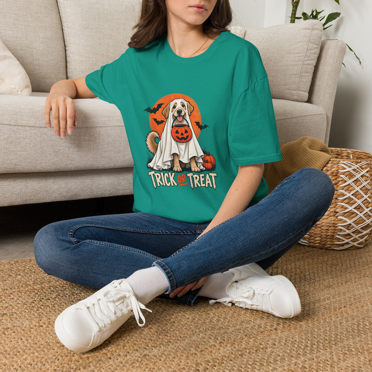 Ghost Dog Trick or Treat Halloween Shirt    – Cute Ghost Dog Graphic Tee