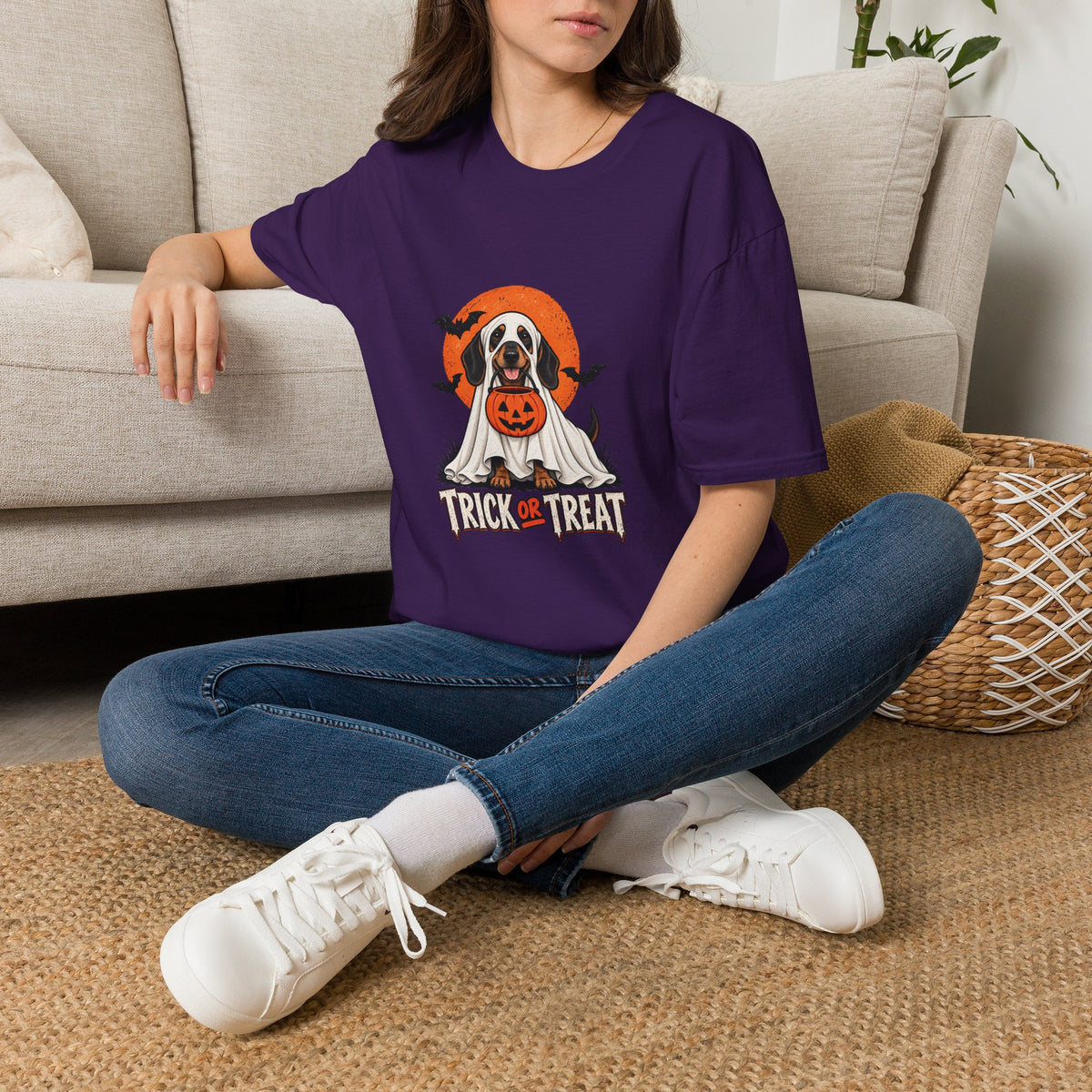 Trick or Treat Ghost Dog Halloween Shirt  – Cute Ghost Dog Graphic Tee