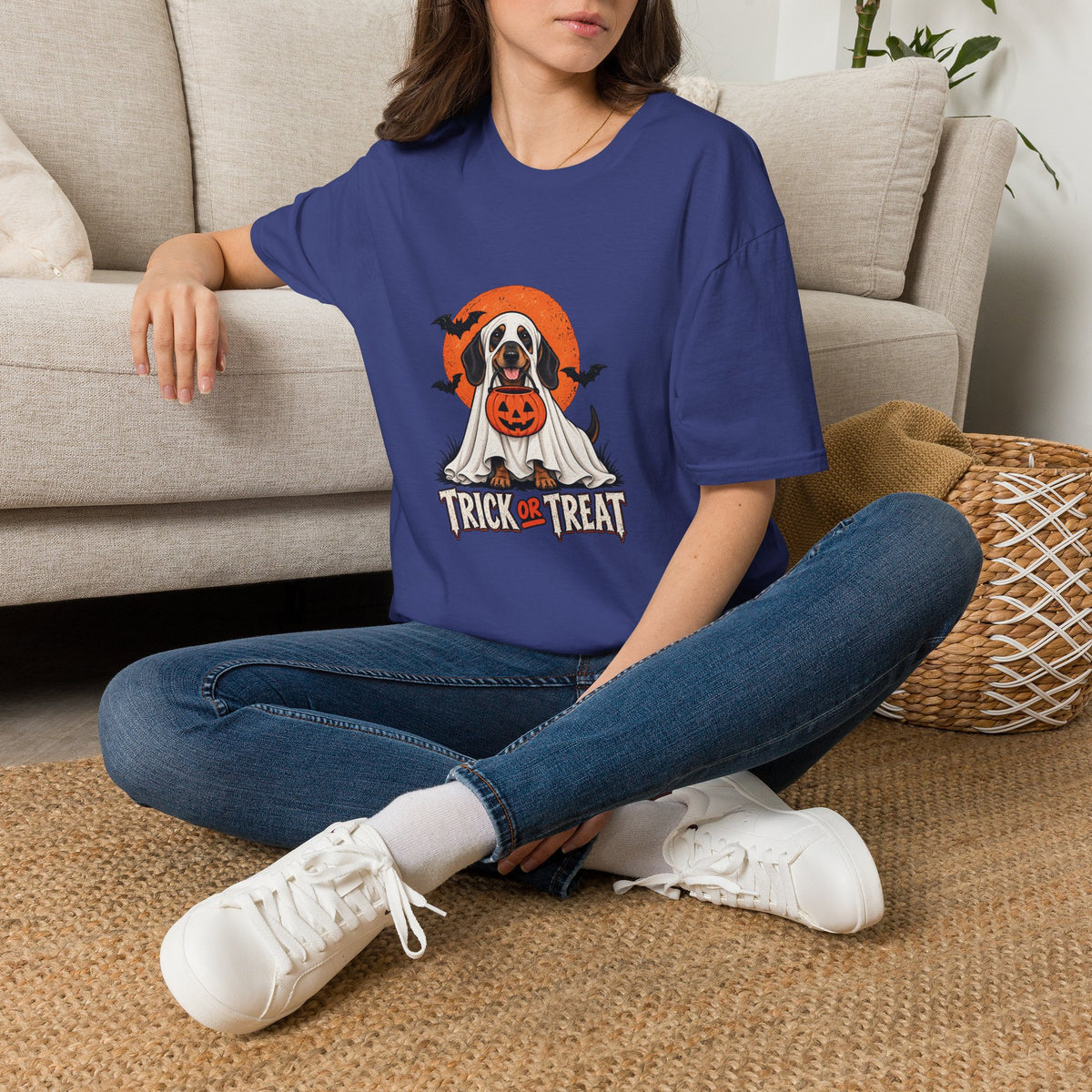 Trick or Treat Ghost Dog Halloween Shirt  – Cute Ghost Dog Graphic Tee