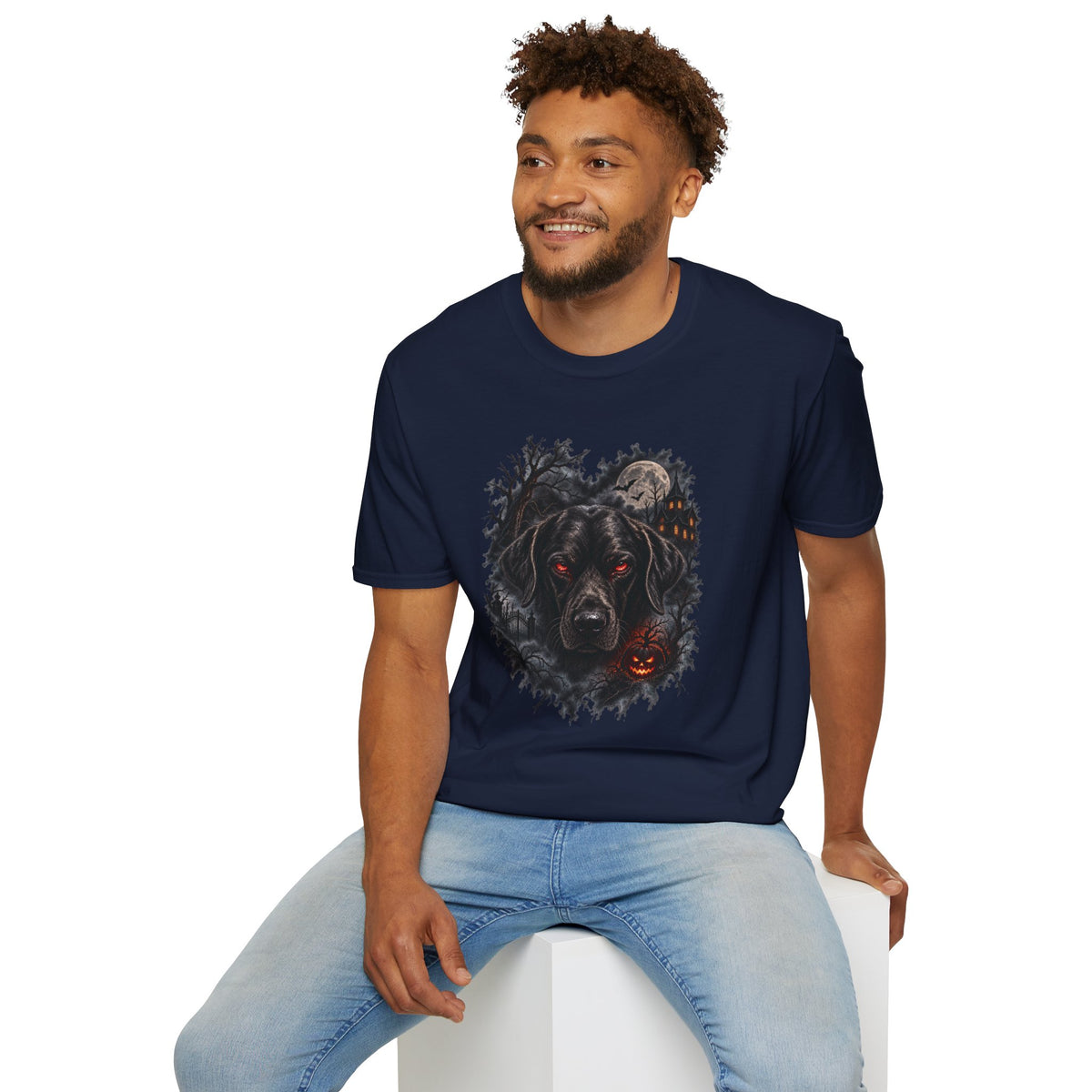 Haunted Blak Halloween Dog T- Shirt– Funny Halloween Graphic Tee