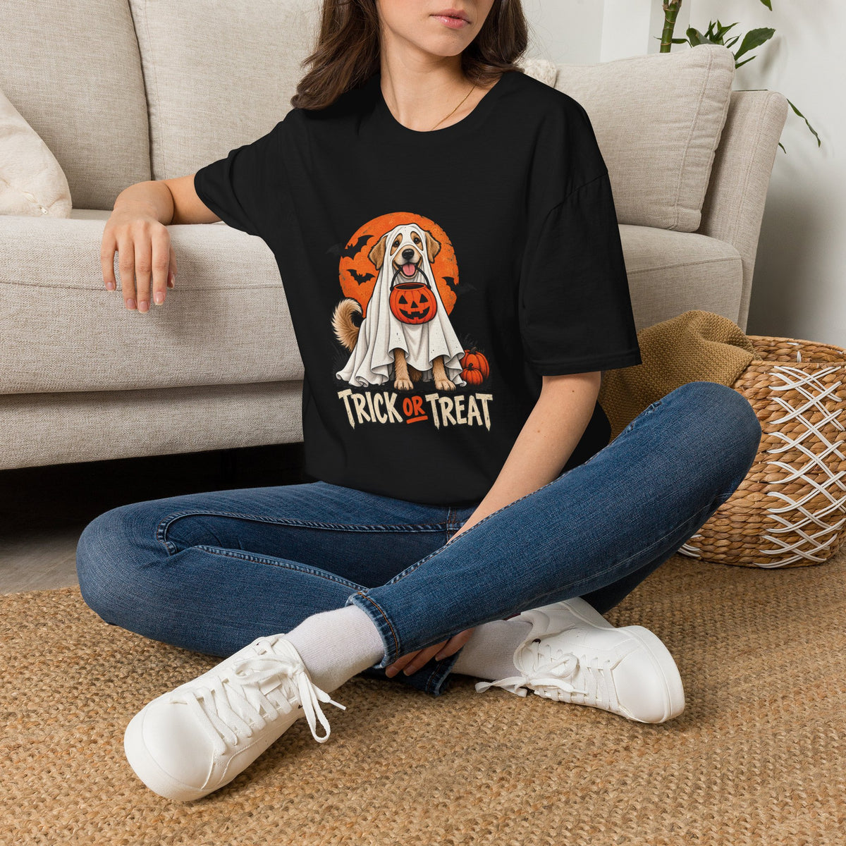 Ghost Dog Trick or Treat Halloween Shirt    – Cute Ghost Dog Graphic Tee