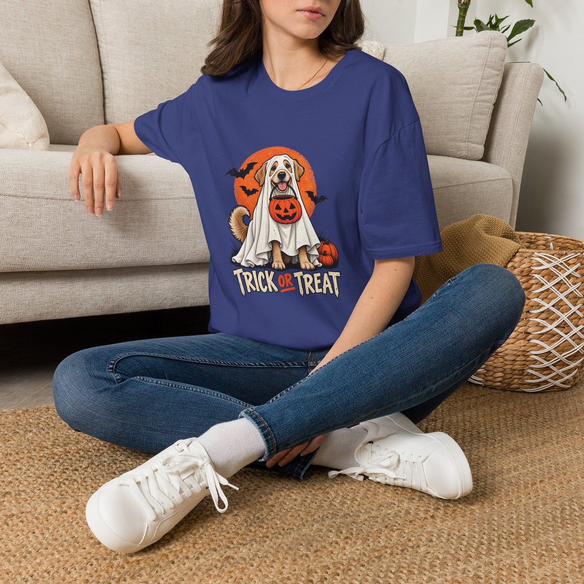Ghost Dog Trick or Treat Halloween Shirt    – Cute Ghost Dog Graphic Tee