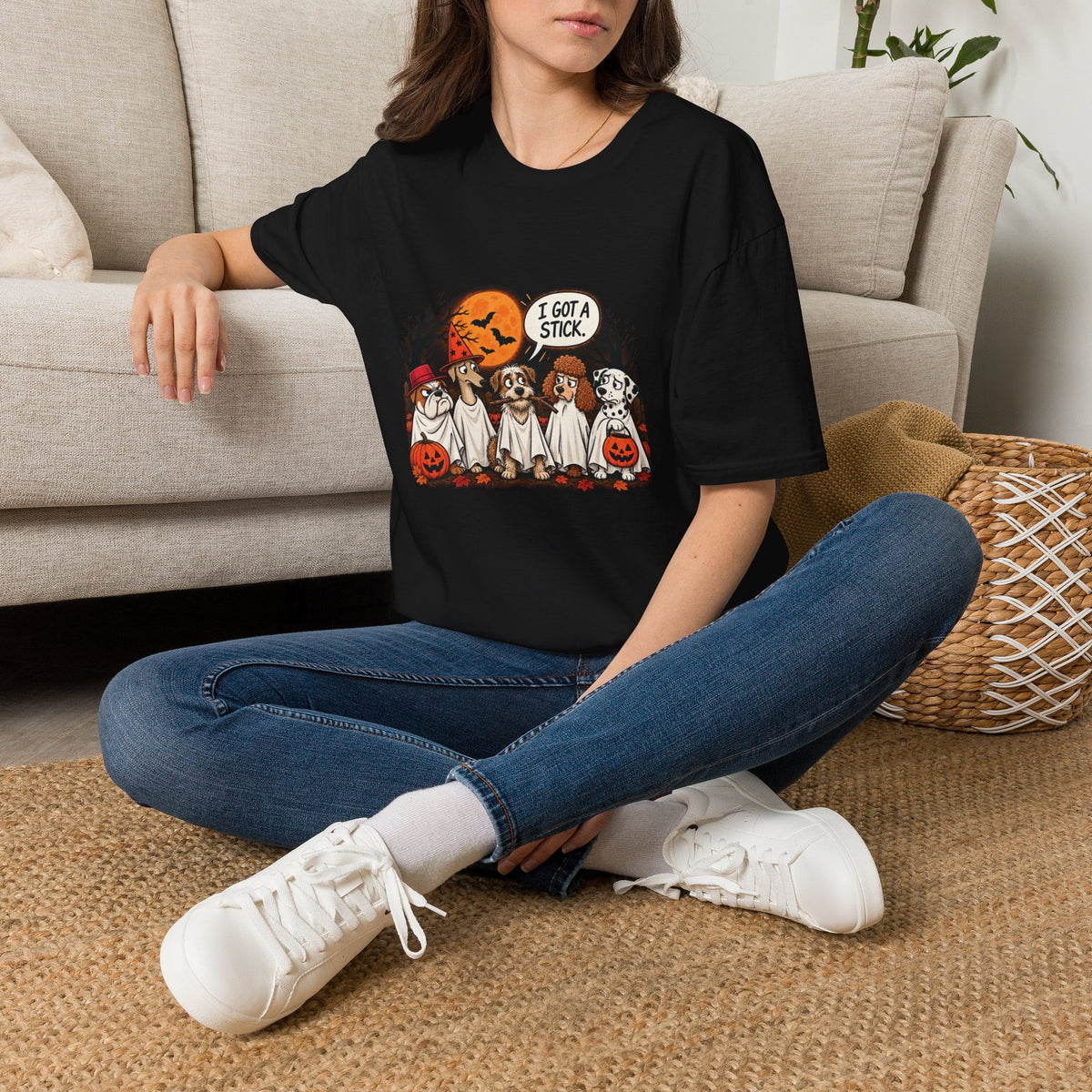 I Got a Stick Halloween Dog T- Shirt– Funny Halloween Graphic Tee