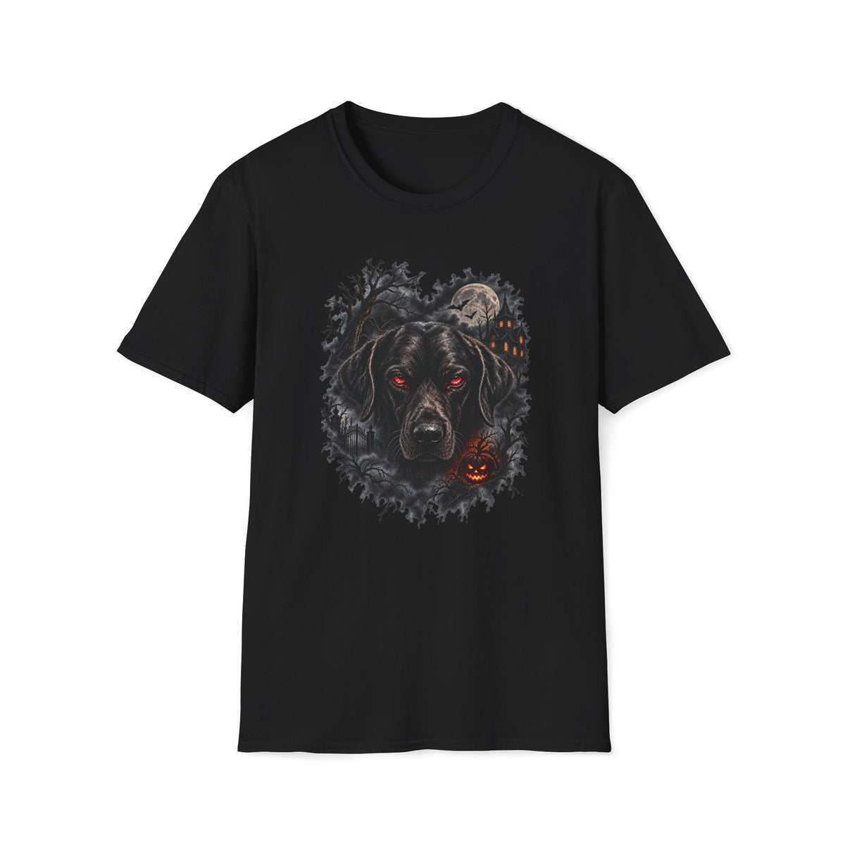 Haunted Blak Halloween Dog T- Shirt– Funny Halloween Graphic Tee