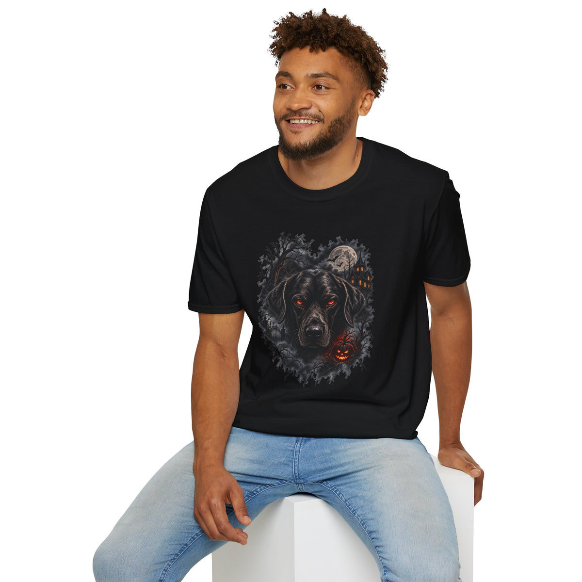 Haunted Blak Halloween Dog T- Shirt– Funny Halloween Graphic Tee