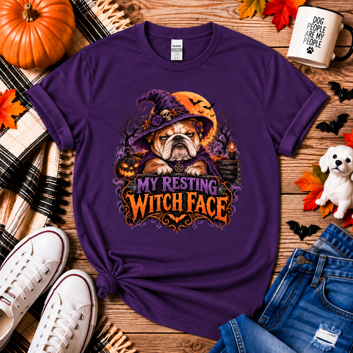 Resting Witch Face Halloween Dog T- Shirt– Funny Halloween Graphic Tee