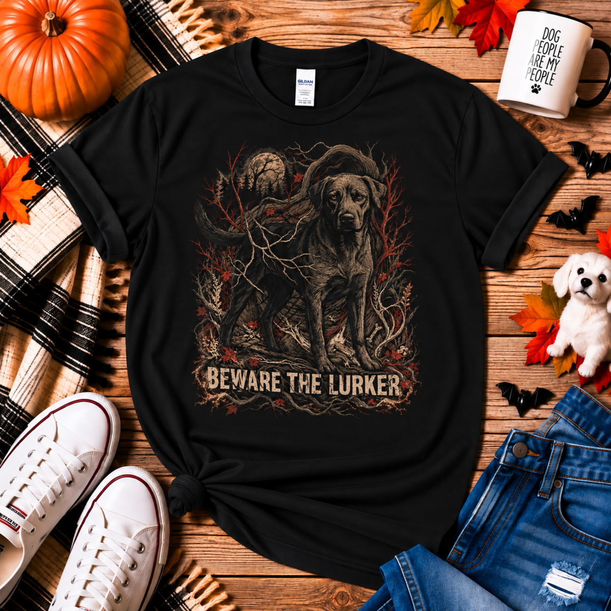 Beware the Lurker Halloween Dog T- Shirt– Haunting Halloween Graphic Tee