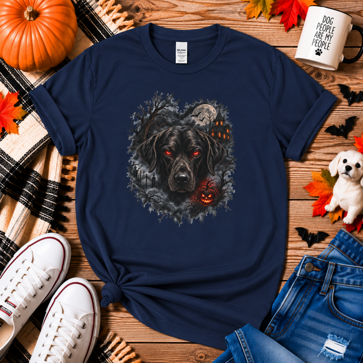 Haunted Blak Halloween Dog T- Shirt– Funny Halloween Graphic Tee