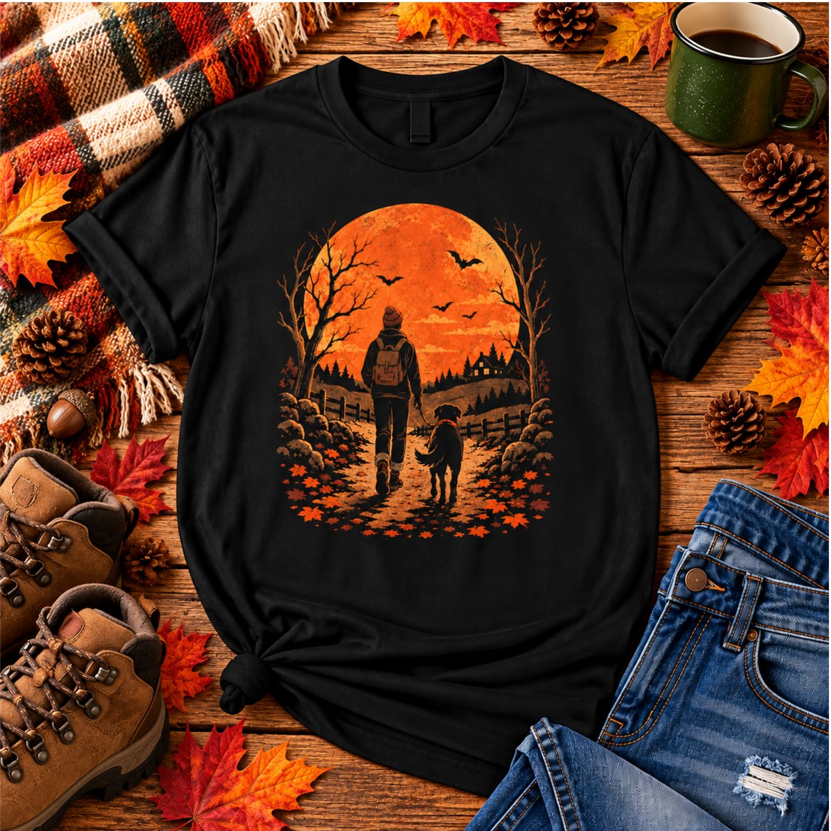 Autumn Adventures With My Dog Shirt – Fall Outdoor Dog Lover Graphic Tee